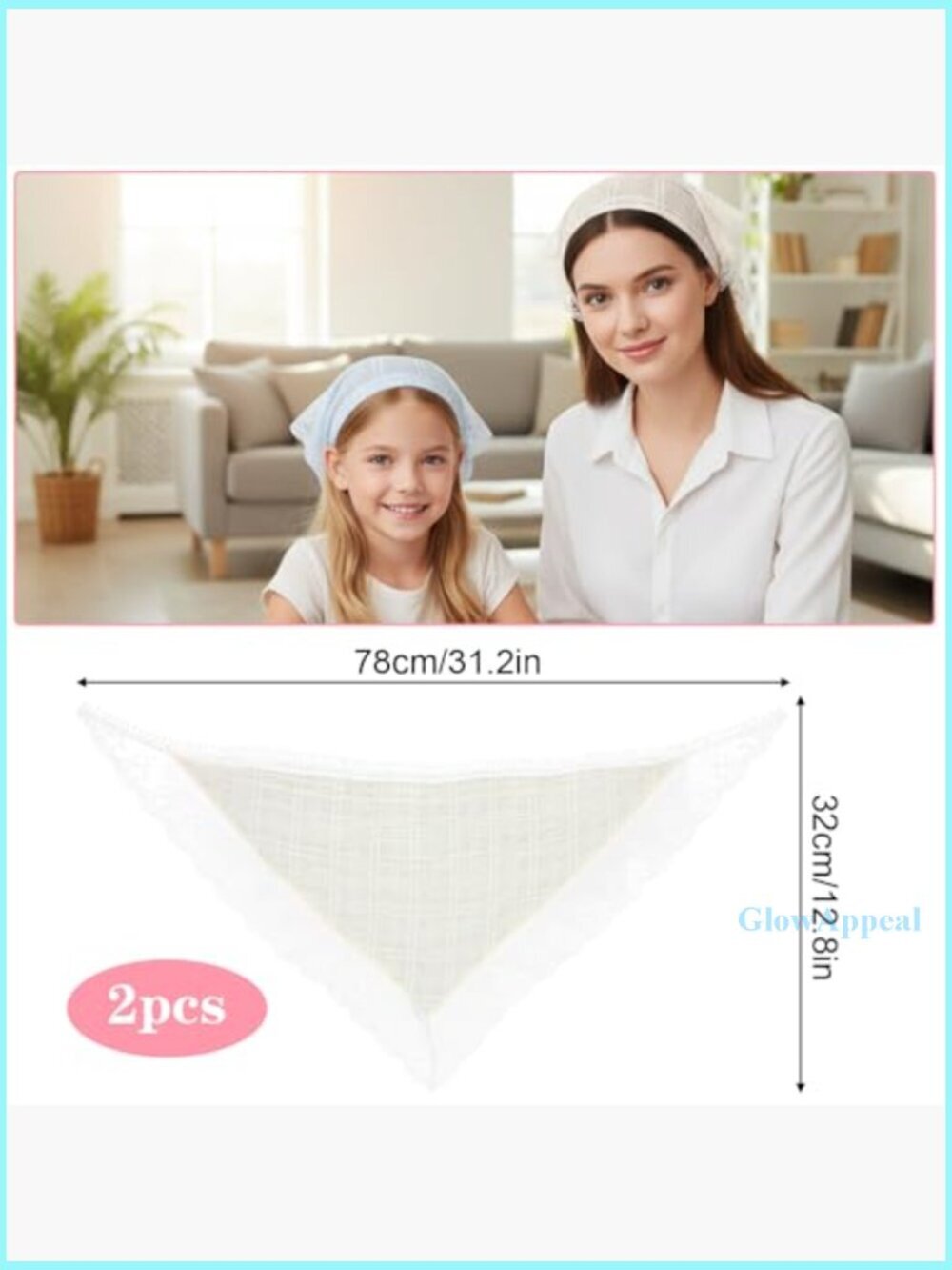 Vintage Lace Triangle Head Scarf, Polyester, 78x32cm, 2-Piece Set - Picture 2 of 7